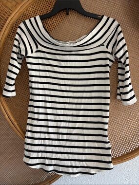 Free People Black and White Striped Scoop Neck Top
